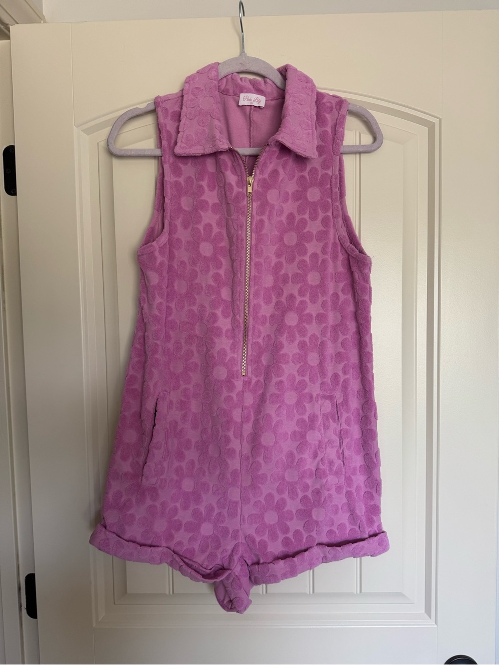 Pink Lily Floral Terry Romper Sleeveless One-Piece
